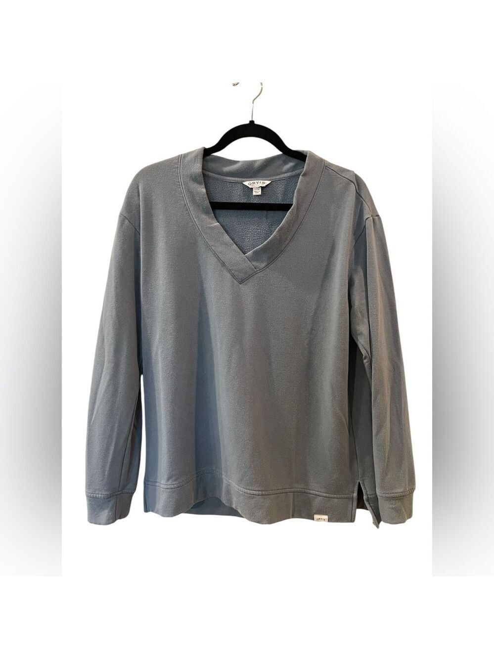 Orvis Women’s Blue Fleece V Neck Long Sleeve Shirt Sweatshirt Size Small